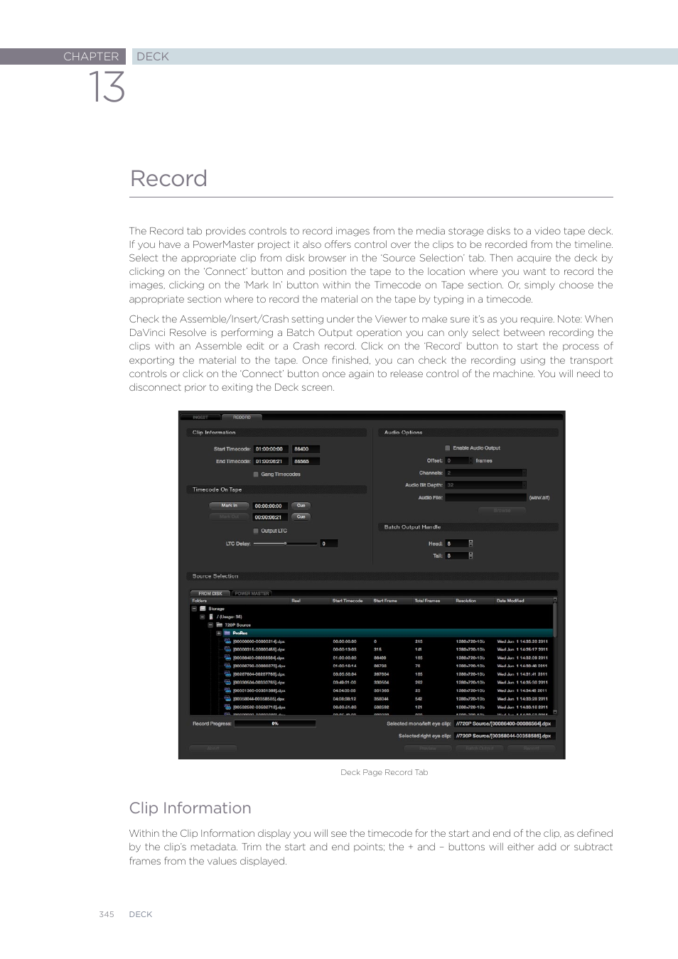 Record | Blackmagic Design DaVinci Resolve Advanced Panel User Manual | Page 345 / 435