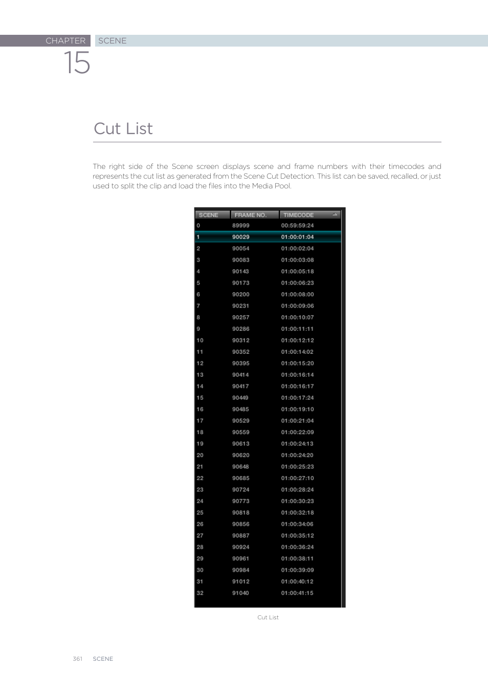 Cut list | Blackmagic Design DaVinci Resolve Advanced Panel User Manual | Page 361 / 435