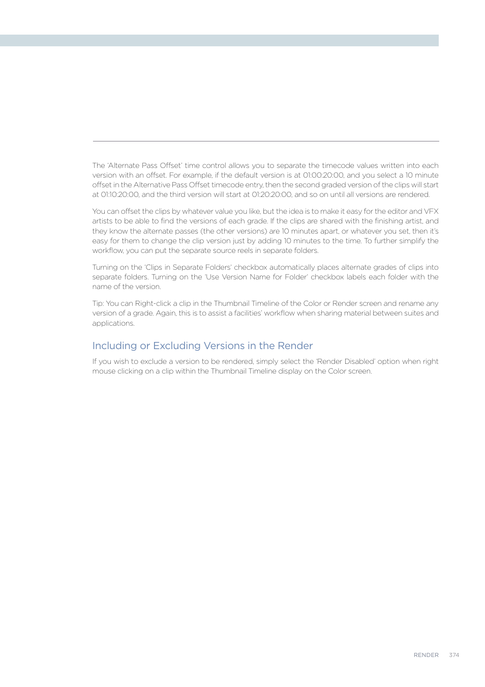 Including or excluding versions in the render | Blackmagic Design DaVinci Resolve Advanced Panel User Manual | Page 374 / 435