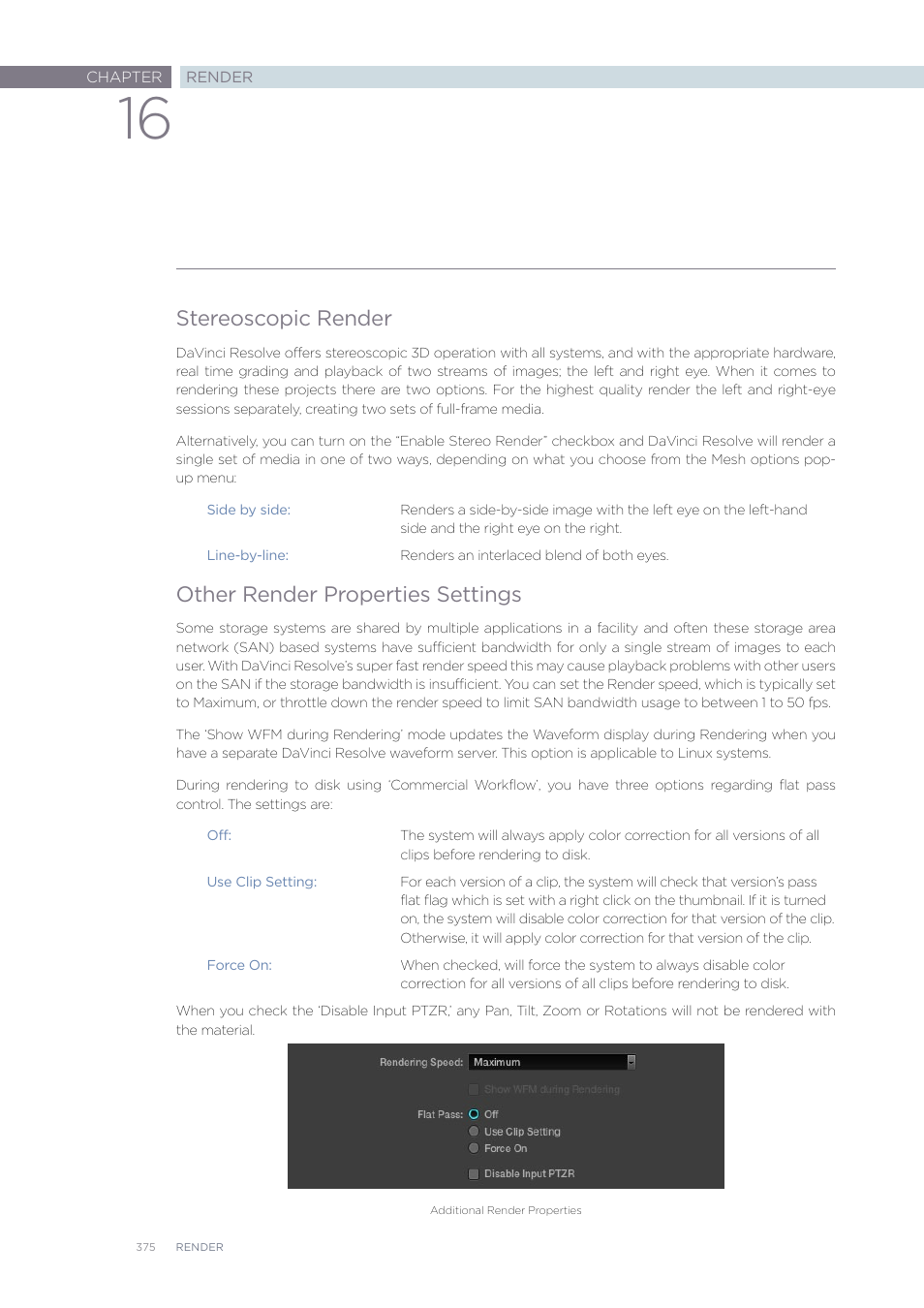 Stereoscopic render, Other render properties settings | Blackmagic Design DaVinci Resolve Advanced Panel User Manual | Page 375 / 435