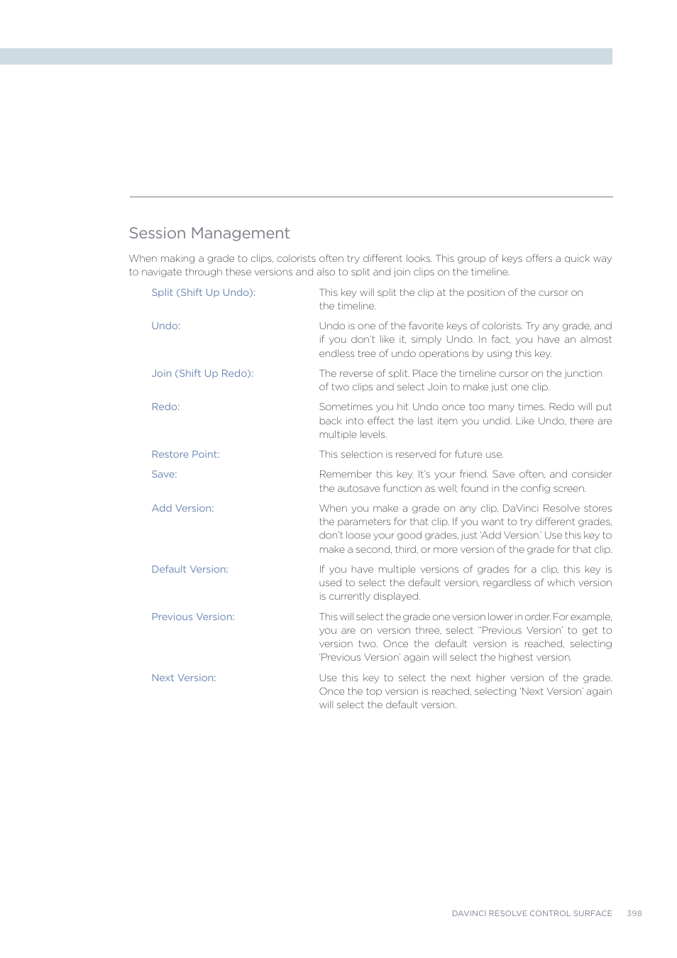 Session management | Blackmagic Design DaVinci Resolve Advanced Panel User Manual | Page 398 / 435