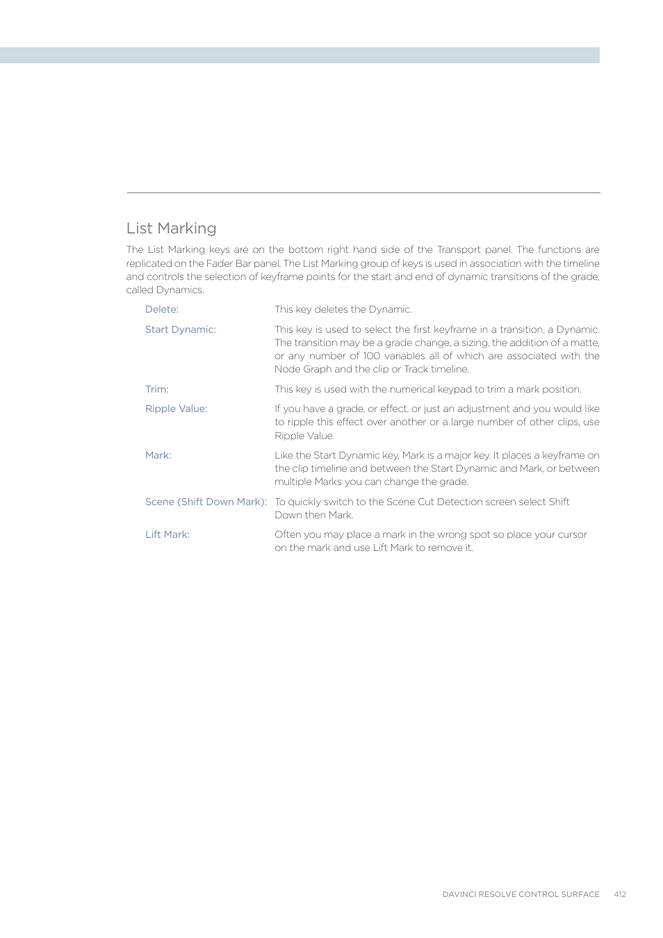 List marking | Blackmagic Design DaVinci Resolve Advanced Panel User Manual | Page 412 / 435