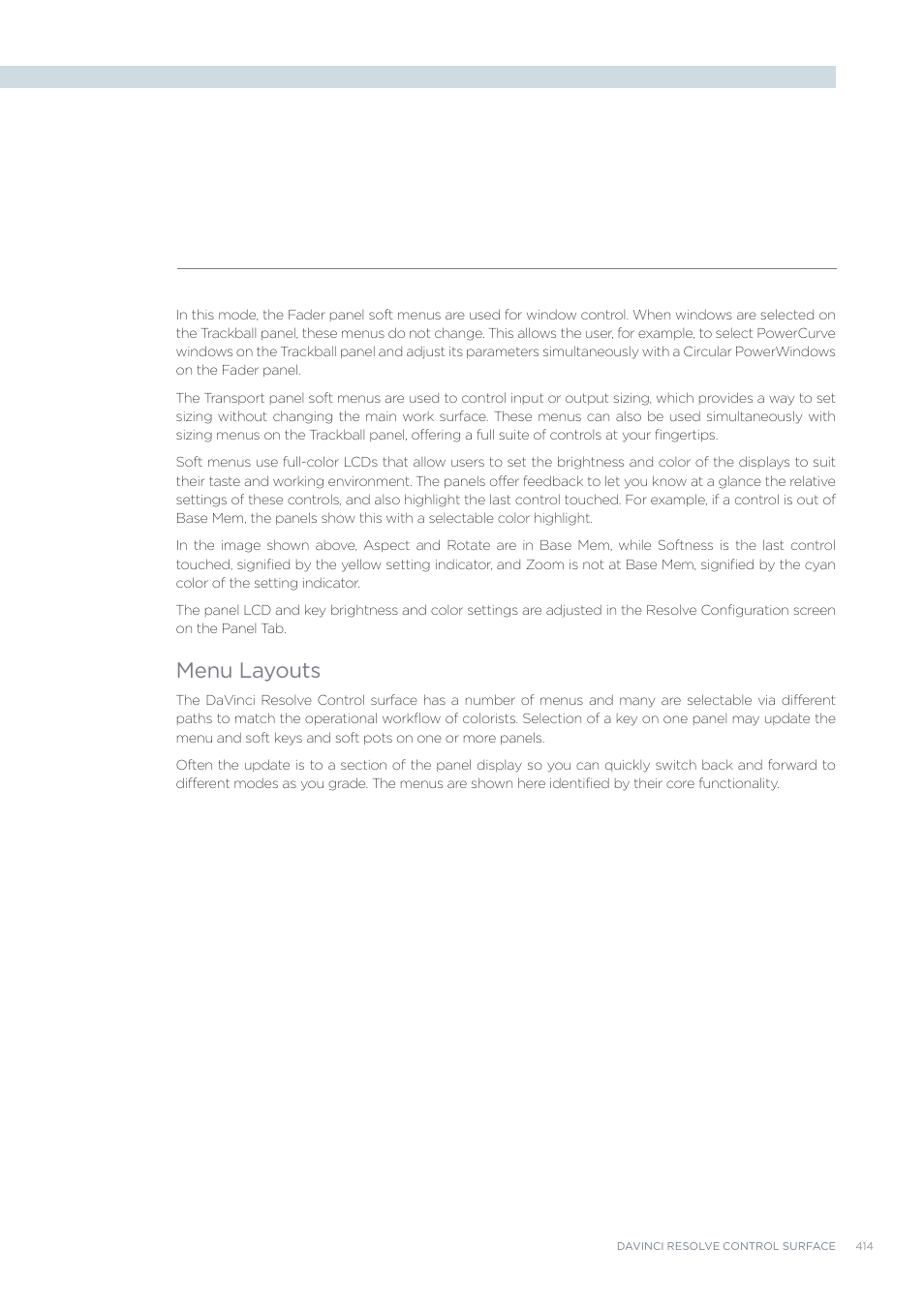 Menu layouts | Blackmagic Design DaVinci Resolve Advanced Panel User Manual | Page 414 / 435