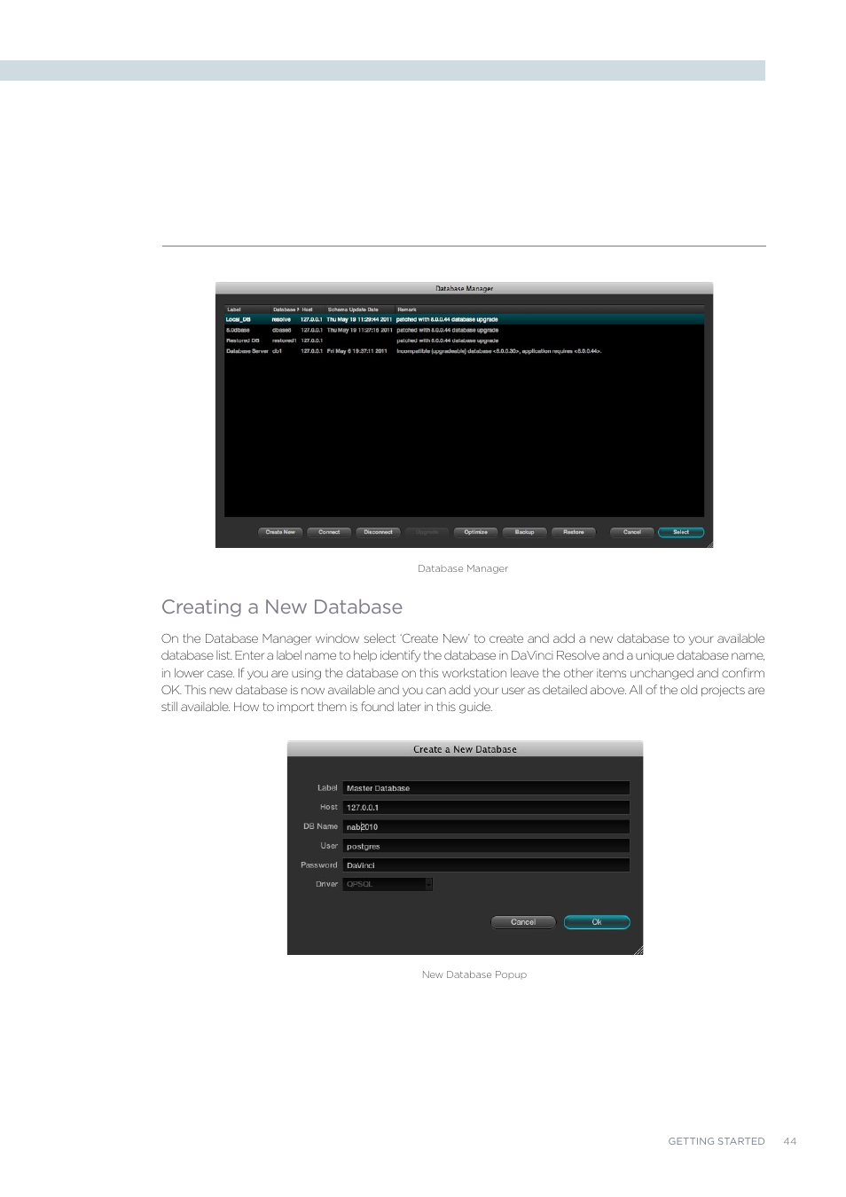 Creating a new database | Blackmagic Design DaVinci Resolve Advanced Panel User Manual | Page 44 / 435