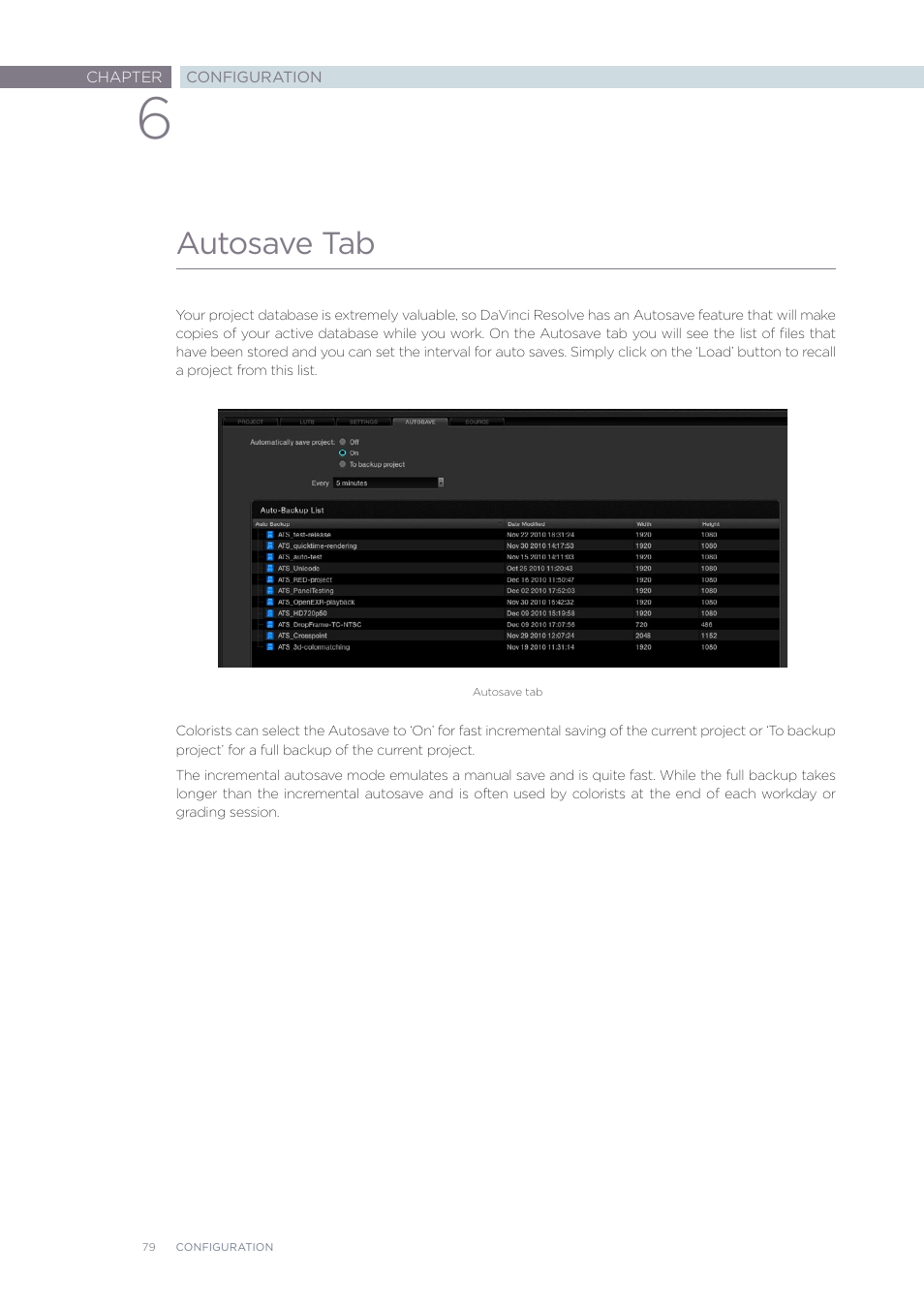 Autosave tab | Blackmagic Design DaVinci Resolve Advanced Panel User Manual | Page 79 / 435