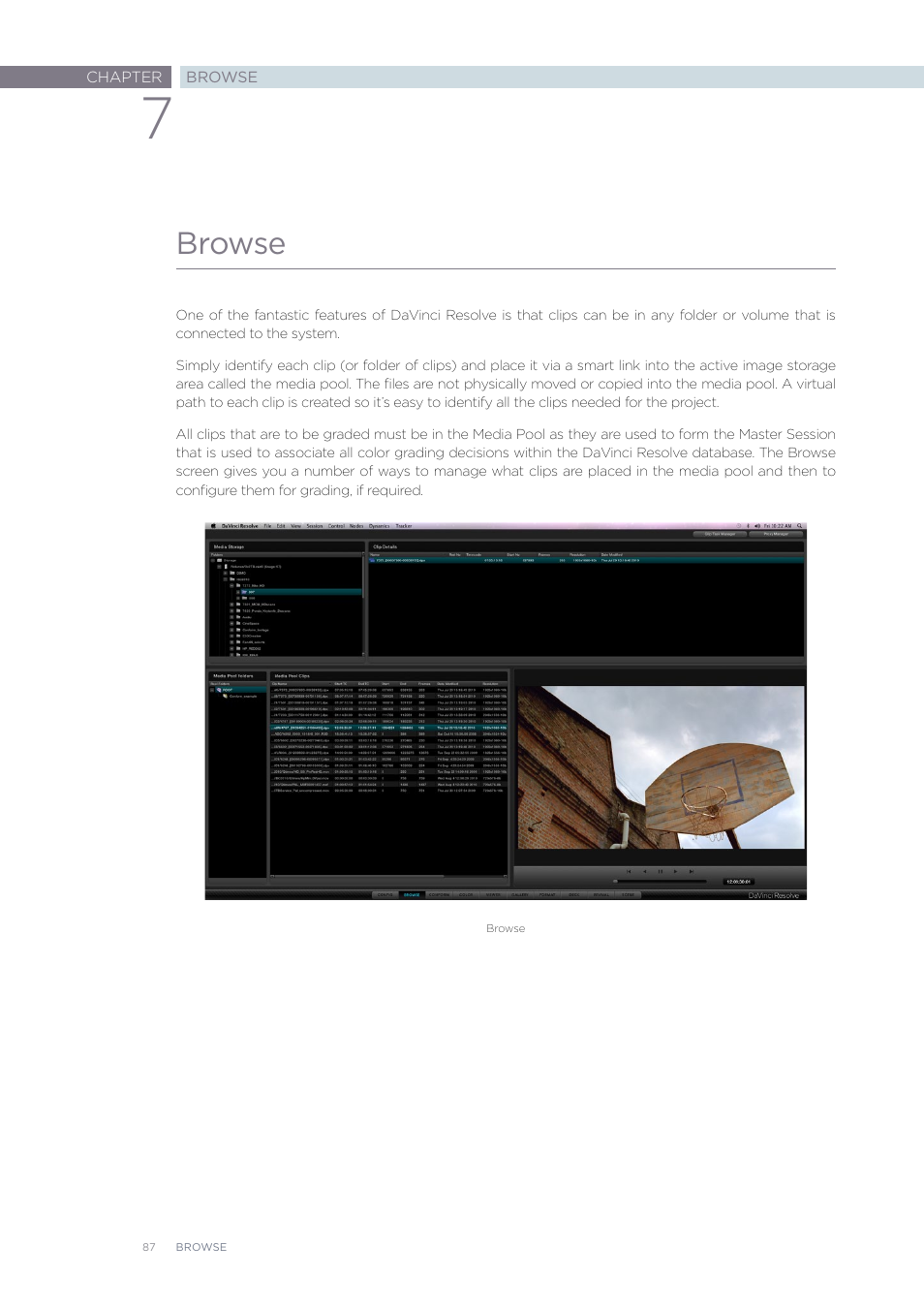 Browse | Blackmagic Design DaVinci Resolve Advanced Panel User Manual | Page 87 / 435