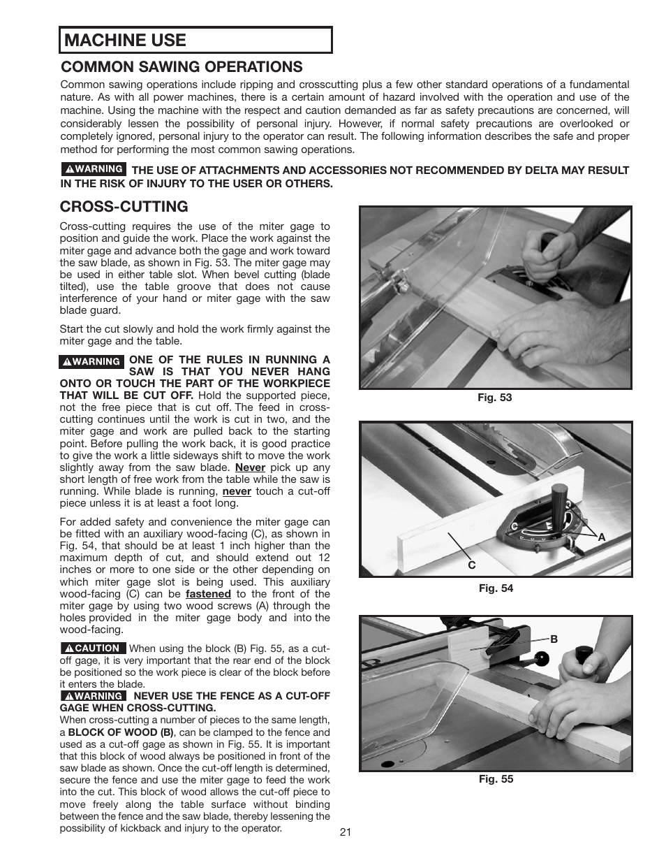 Machine use, Common sawing operations, Cross-cutting | Delta 36-953 User Manual | Page 21 / 32