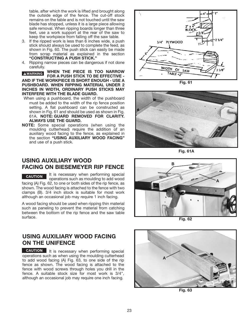 Using auxiliary wood facing on the unifence | Delta 36-953 User Manual | Page 23 / 32