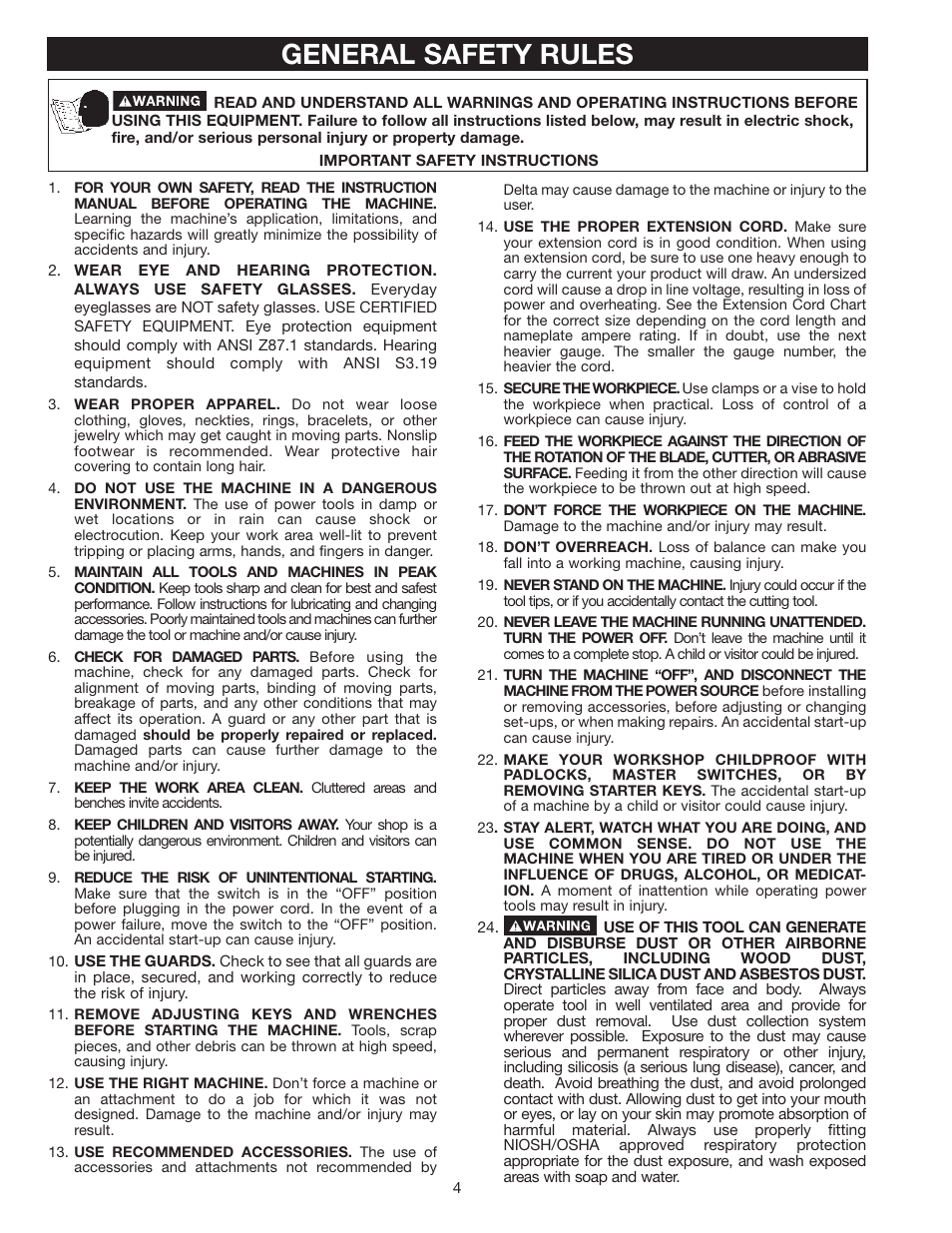 General safety rules | Delta 36-953 User Manual | Page 4 / 32