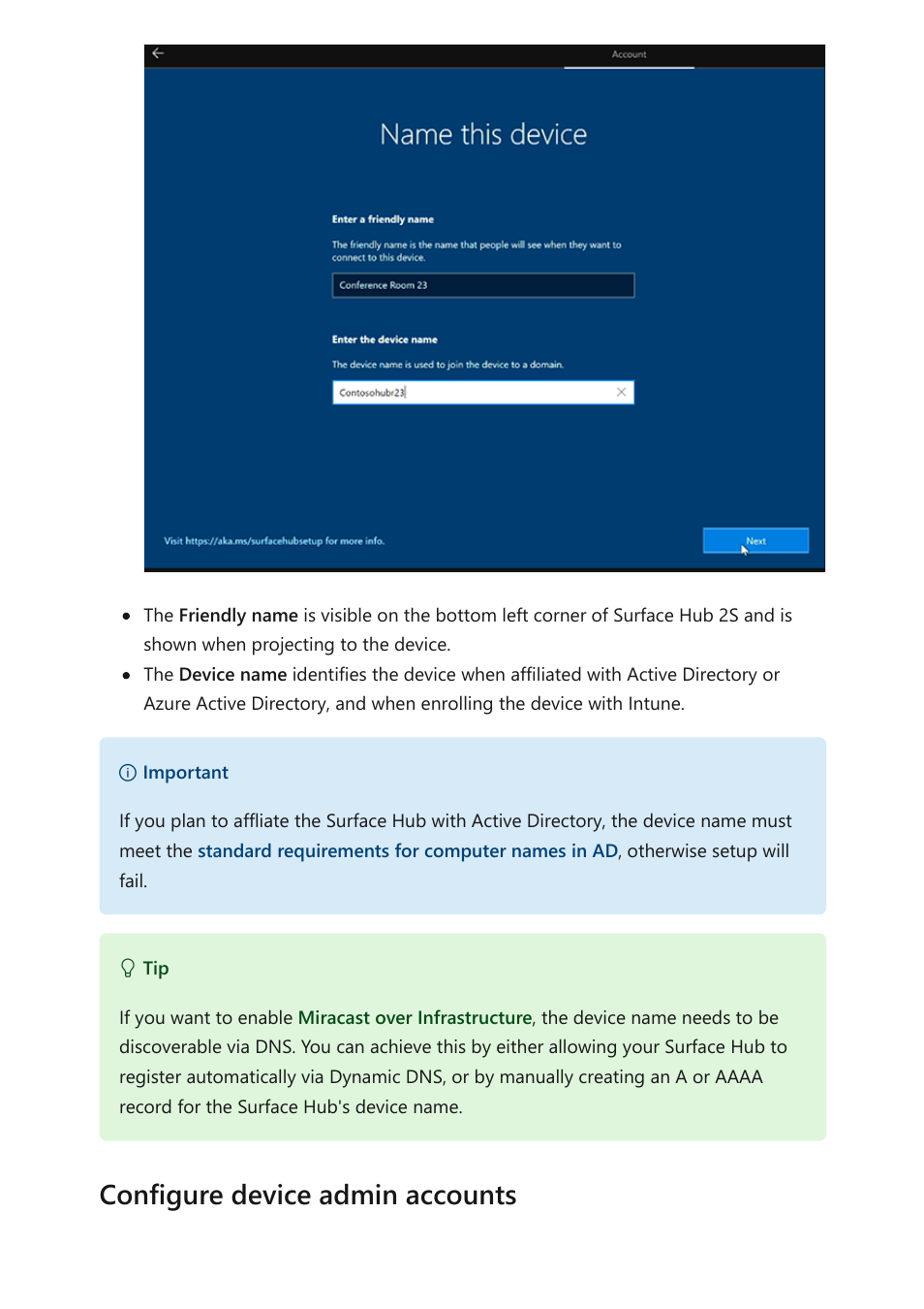 Configure device admin accounts | Microsoft Surface Hub 2 SmCamera User Manual | Page 14 / 572