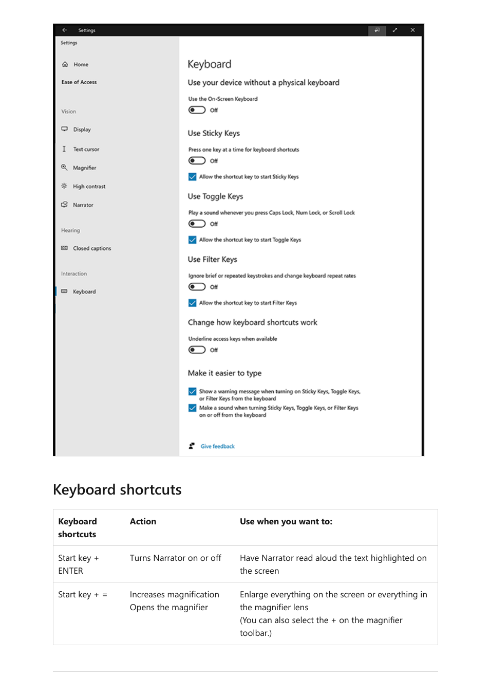 Keyboard shortcuts | Microsoft Surface Hub 2 SmCamera User Manual | Page 233 / 572