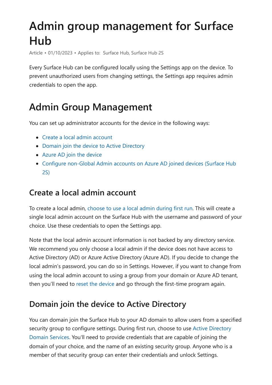 Admin group management, Admin group management for surface hub | Microsoft Surface Hub 2 SmCamera User Manual | Page 249 / 572