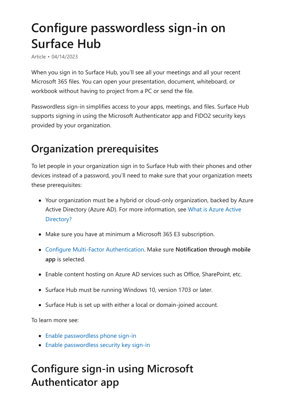 Configure password-less sign-in, Configure passwordless sign-in on surface hub | Microsoft Surface Hub 2 SmCamera User Manual | Page 307 / 572