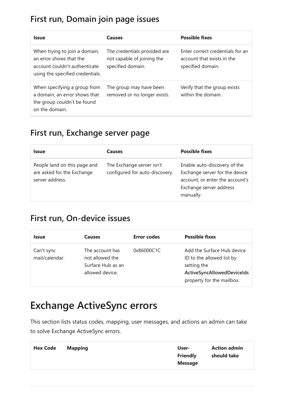 Exchange activesync errors | Microsoft Surface Hub 2 SmCamera User Manual | Page 351 / 572