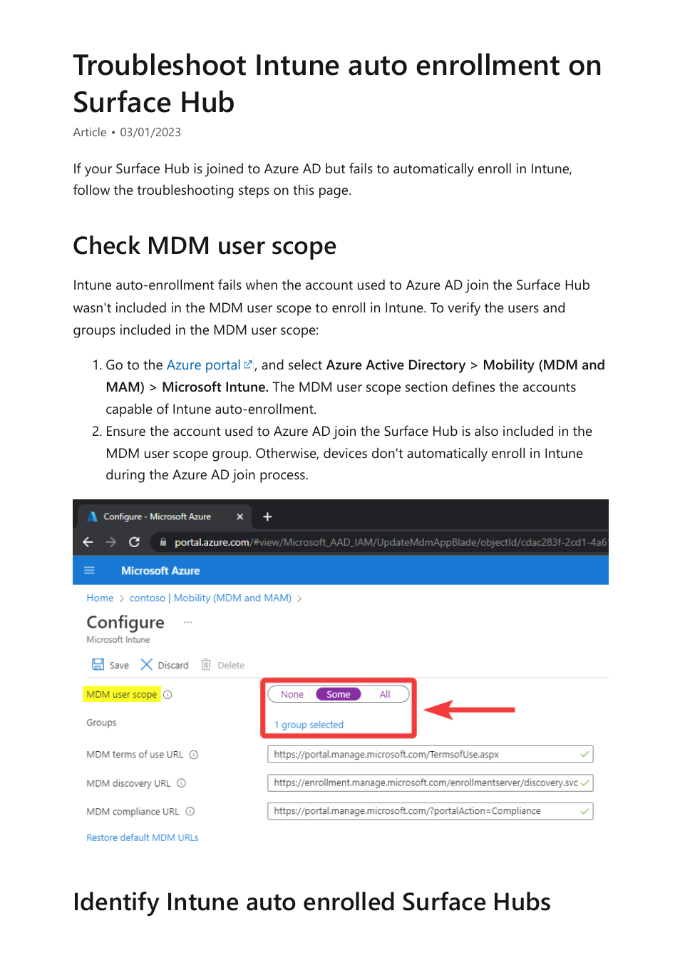 Troubleshoot intune auto enrollment, Troubleshoot intune auto enrollment on surface hub | Microsoft Surface Hub 2 SmCamera User Manual | Page 370 / 572