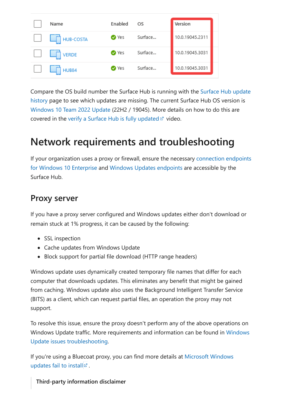 Network requirements and troubleshooting, Proxy server | Microsoft Surface Hub 2 SmCamera User Manual | Page 380 / 572