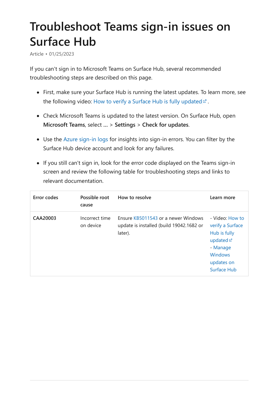 Troubleshoot teams sign-in issues, Troubleshoot teams sign-in issues on surface hub | Microsoft Surface Hub 2 SmCamera User Manual | Page 385 / 572