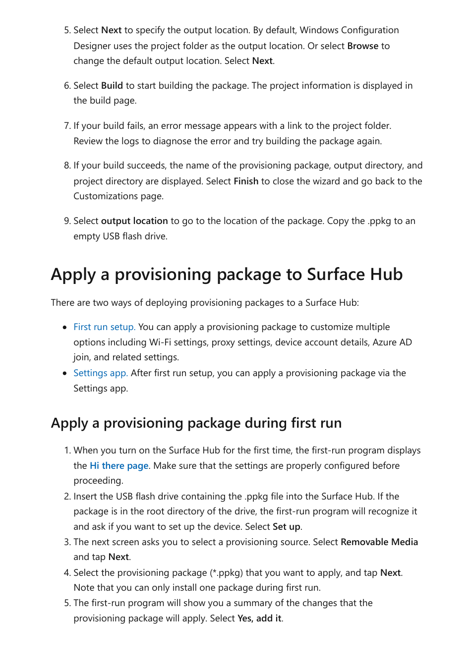 Apply a provisioning package to surface hub, Apply a provisioning package during first run | Microsoft Surface Hub 2 SmCamera User Manual | Page 89 / 572