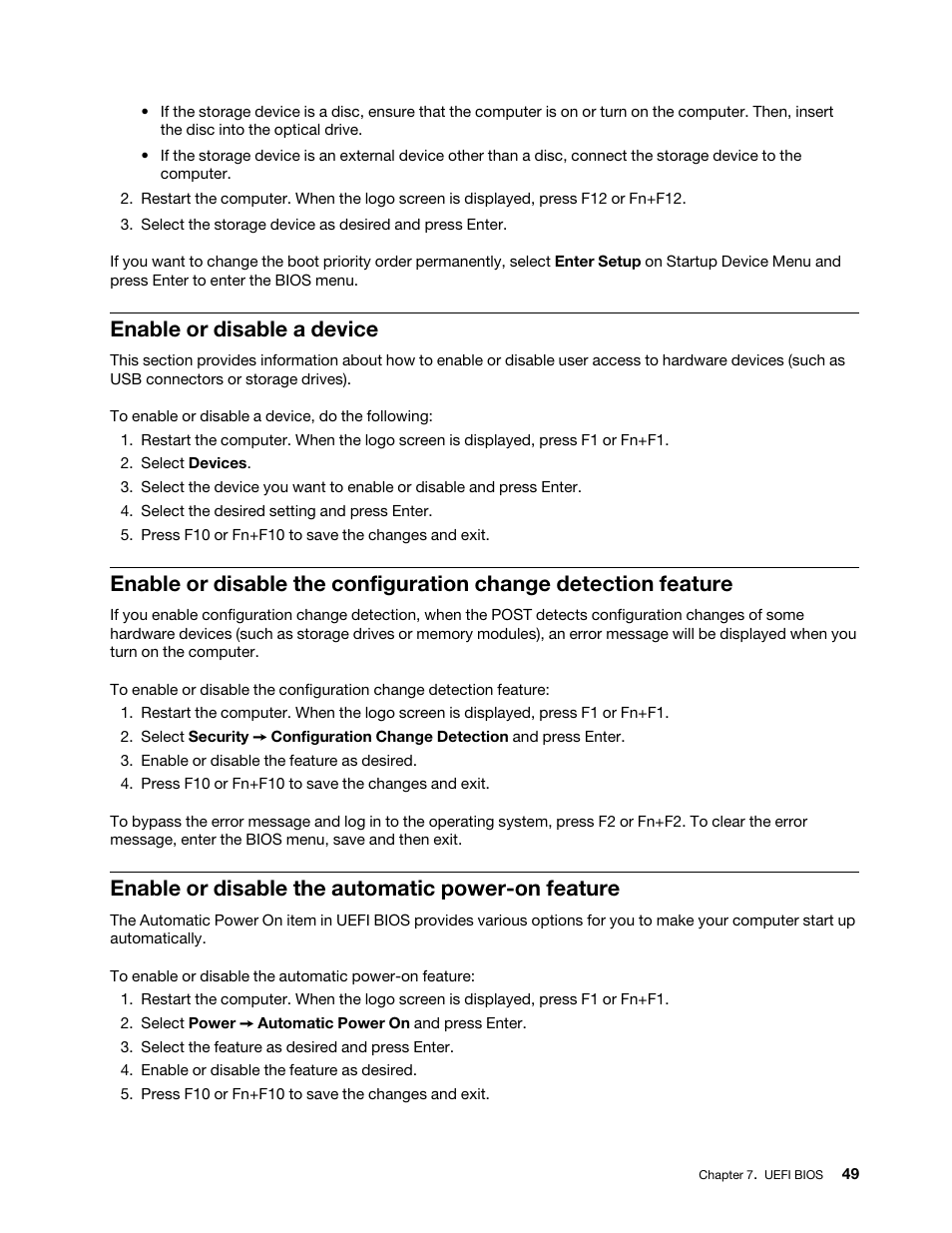 Enable or disable a device, Enable or disable the automatic power-on feature | Lenovo ThinkSmCore and IP Controller Kit for Microsoft Teams Rooms User Manual | Page 55 / 106