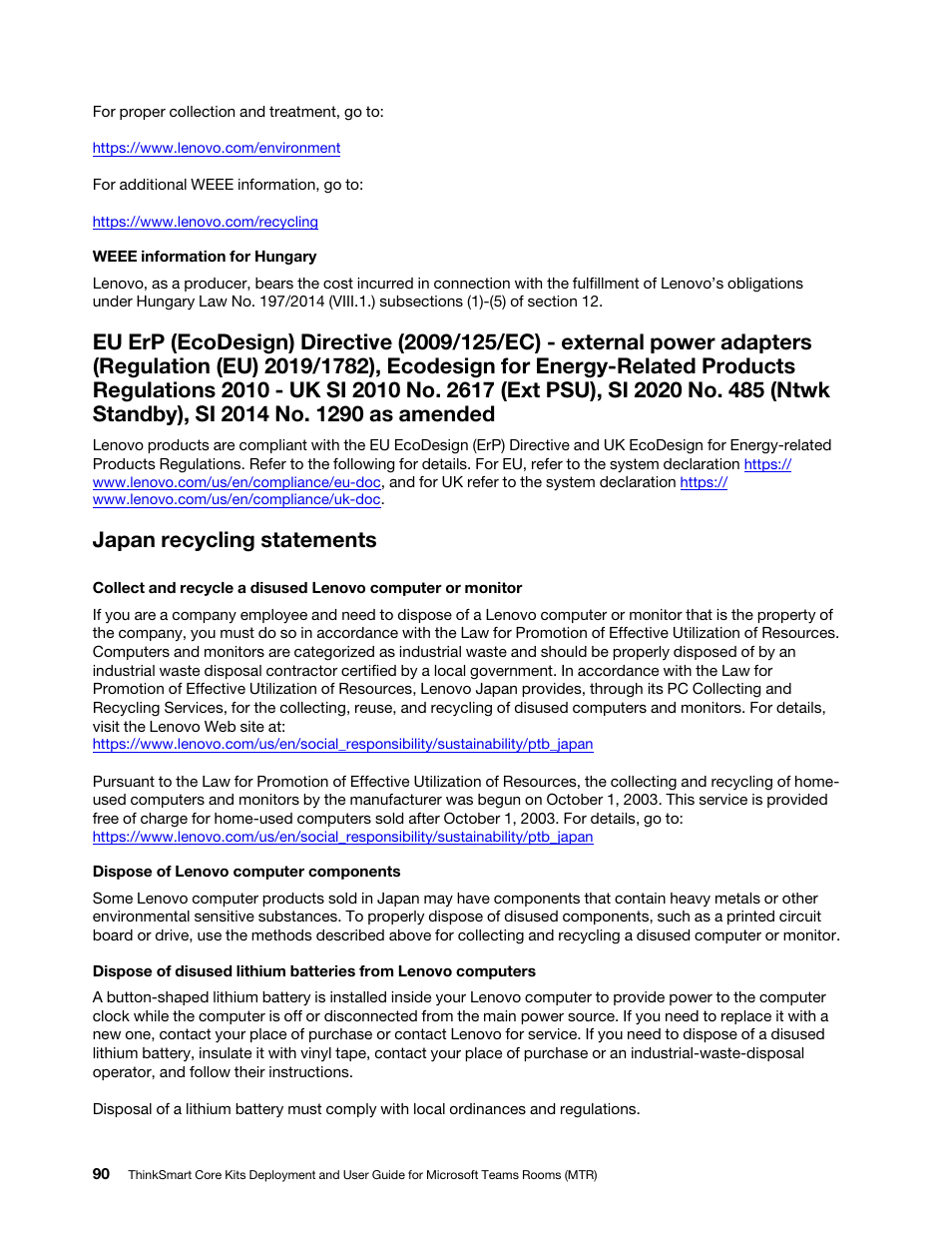 Japan recycling statements | Lenovo ThinkSmCore and IP Controller Kit for Microsoft Teams Rooms User Manual | Page 96 / 106