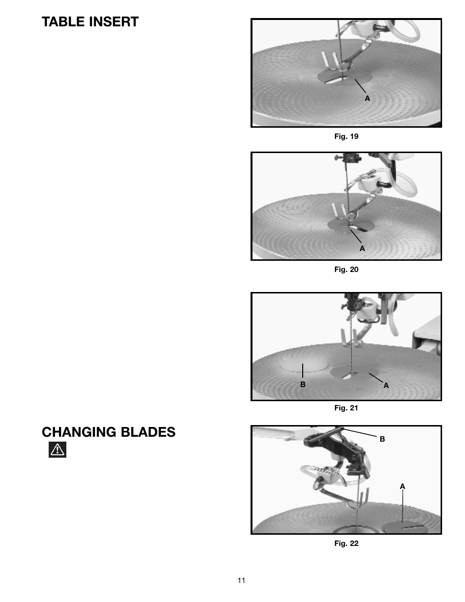 Table insert, Changing blades | Delta SM600 User Manual | Page 11 / 60