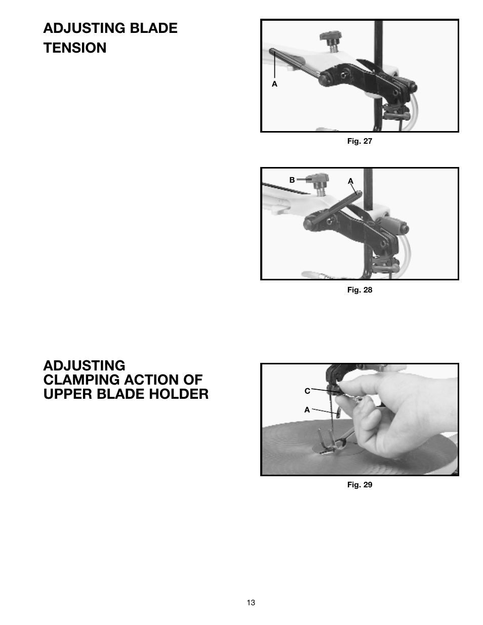 Adjusting blade tension, Adjusting clamping action of upper blade holder | Delta SM600 User Manual | Page 13 / 60