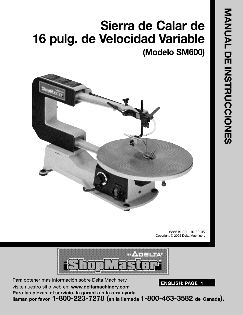 Sierra de calar de 16 pulg. de velocidad variable, Manual de instrucciones, Modelo sm600) | Delta SM600 User Manual | Page 21 / 60