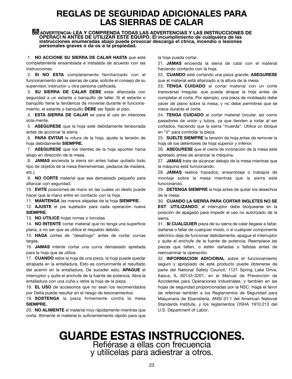 Guarde estas instrucciones | Delta SM600 User Manual | Page 23 / 60