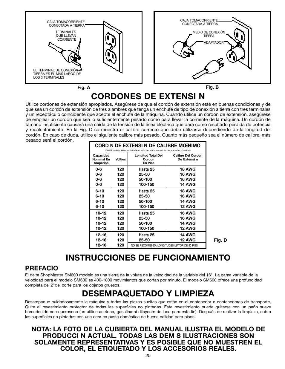 Cordones de extensi n, Instrucciones de funcionamiento, Desempaquetado y limpieza | Prefacio | Delta SM600 User Manual | Page 25 / 60
