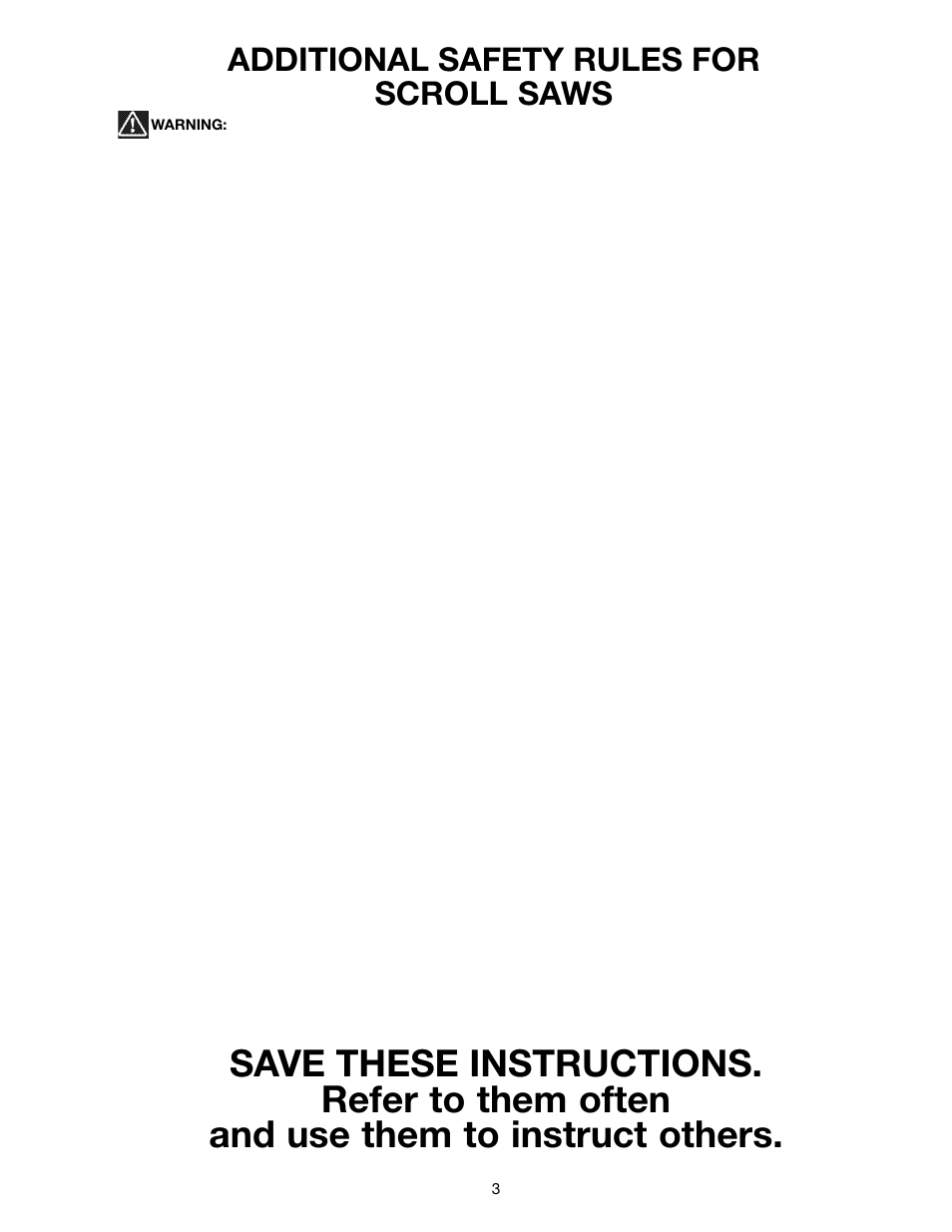 Additional safety rules for scroll saws | Delta SM600 User Manual | Page 3 / 60