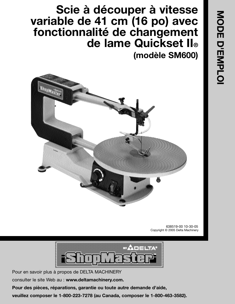 Mode d'emploi, Modèle sm600) | Delta SM600 User Manual | Page 41 / 60