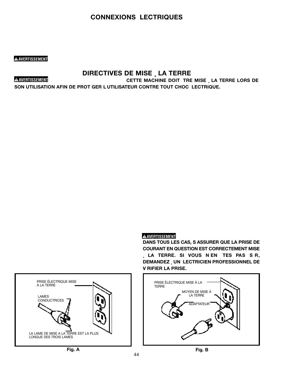 Connexions lectriques, Directives de mise ¸ la terre | Delta SM600 User Manual | Page 44 / 60