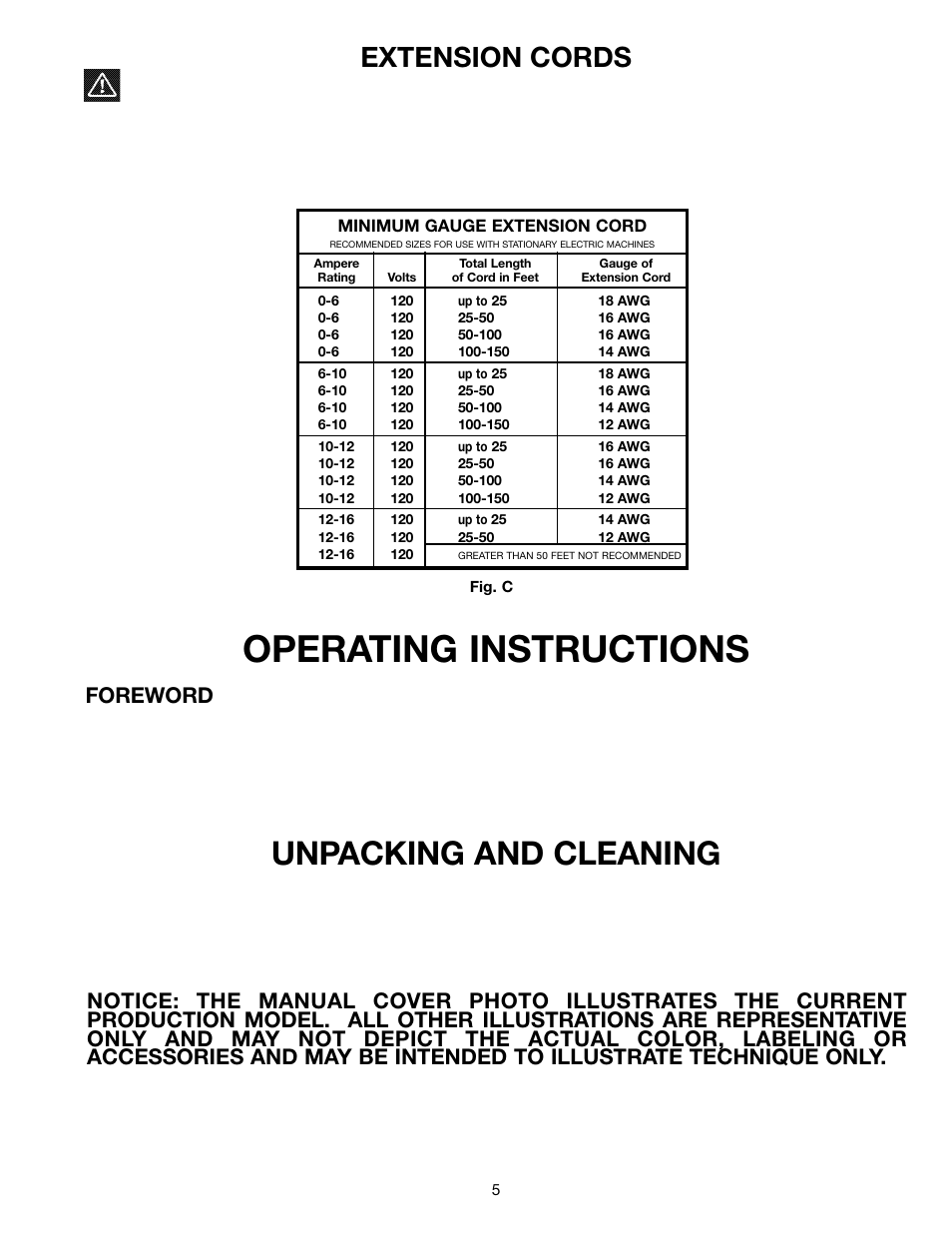 Operating instructions, Unpacking and cleaning, Extension cords | Foreword | Delta SM600 User Manual | Page 5 / 60