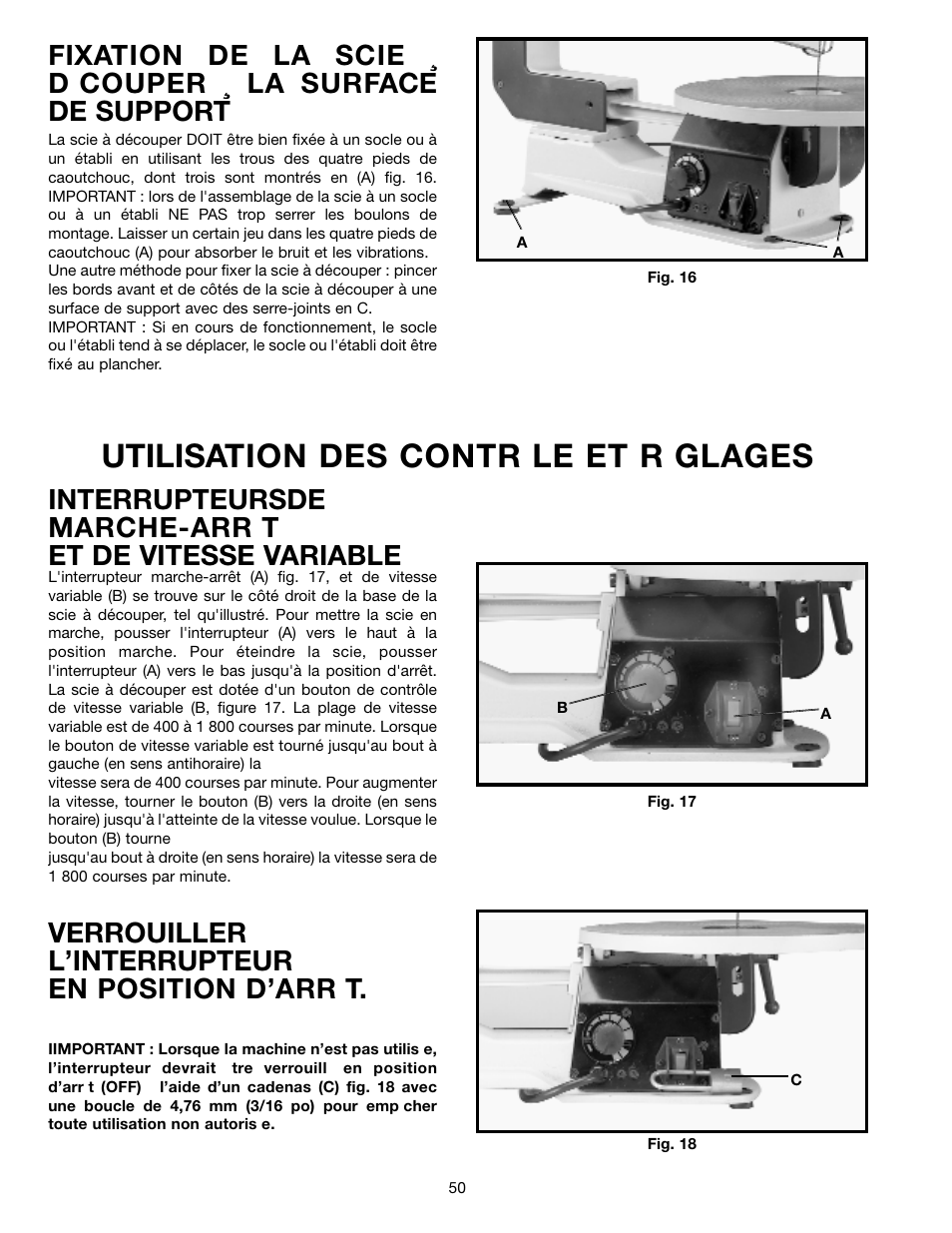 Utilisation des contr le et r glages, Verrouiller l’interrupteur en position d’arr t | Delta SM600 User Manual | Page 50 / 60