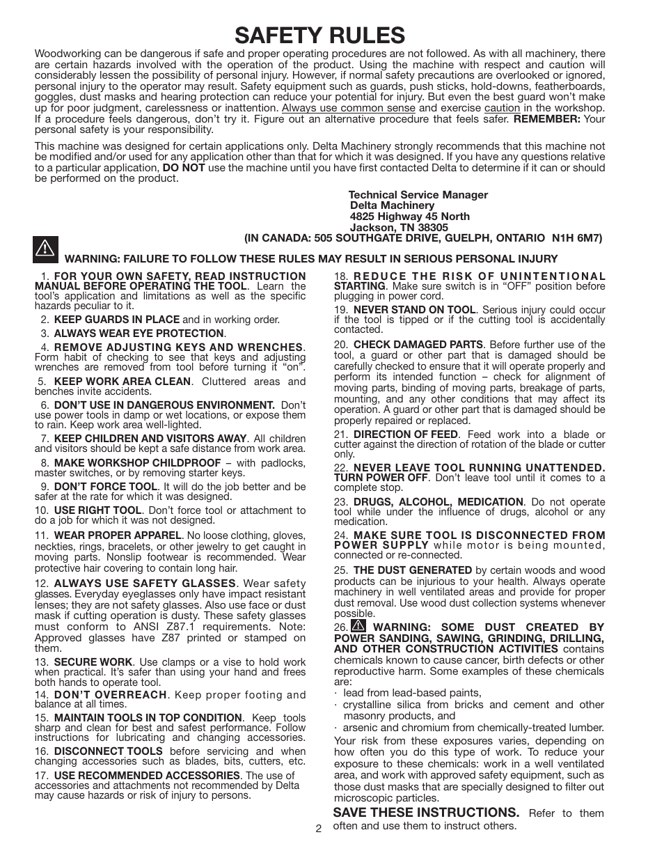 Safety rules | Delta 23-589 User Manual | Page 2 / 9