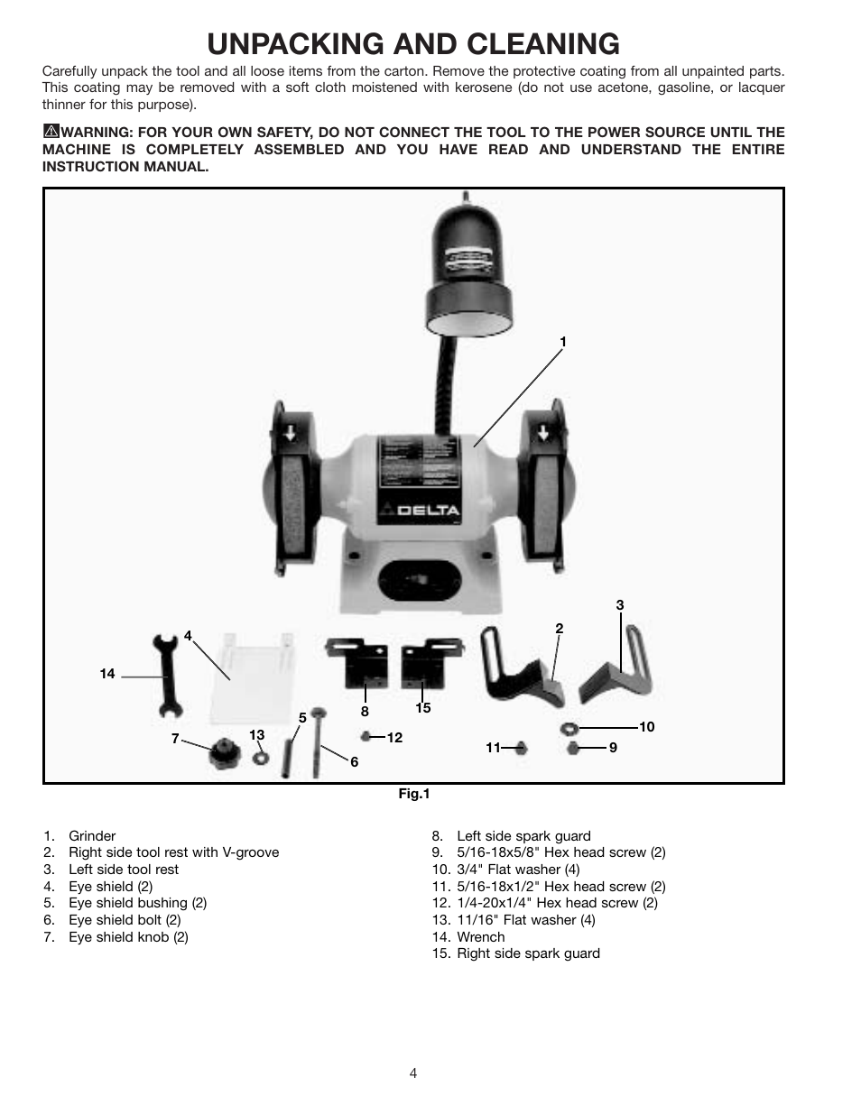 Unpacking and cleaning | Delta 23-589 User Manual | Page 4 / 9