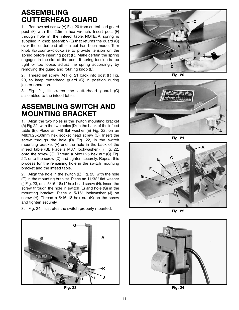 Assembling cutterhead guard, Assembling switch and mounting bracket | Delta 37-195 User Manual | Page 11 / 24