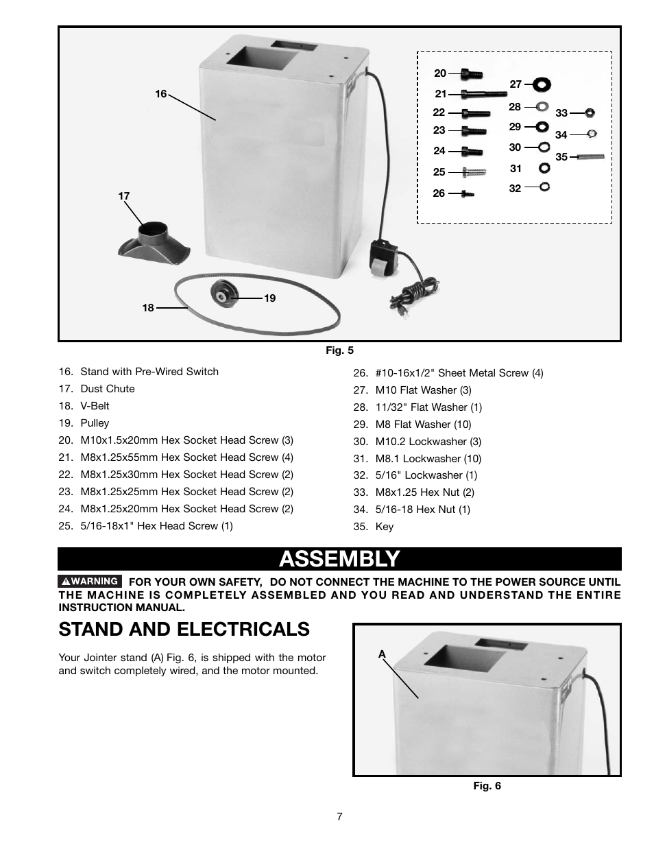 Assembly, Stand and electricals | Delta 37-195 User Manual | Page 7 / 24