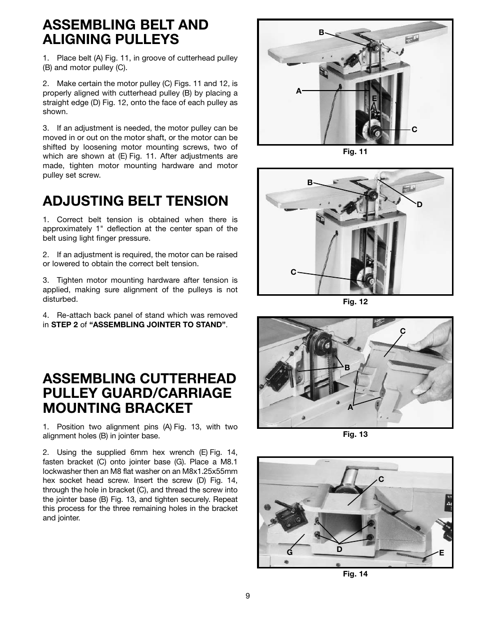 Assembling belt and aligning pulleys, Adjusting belt tension | Delta 37-195 User Manual | Page 9 / 24