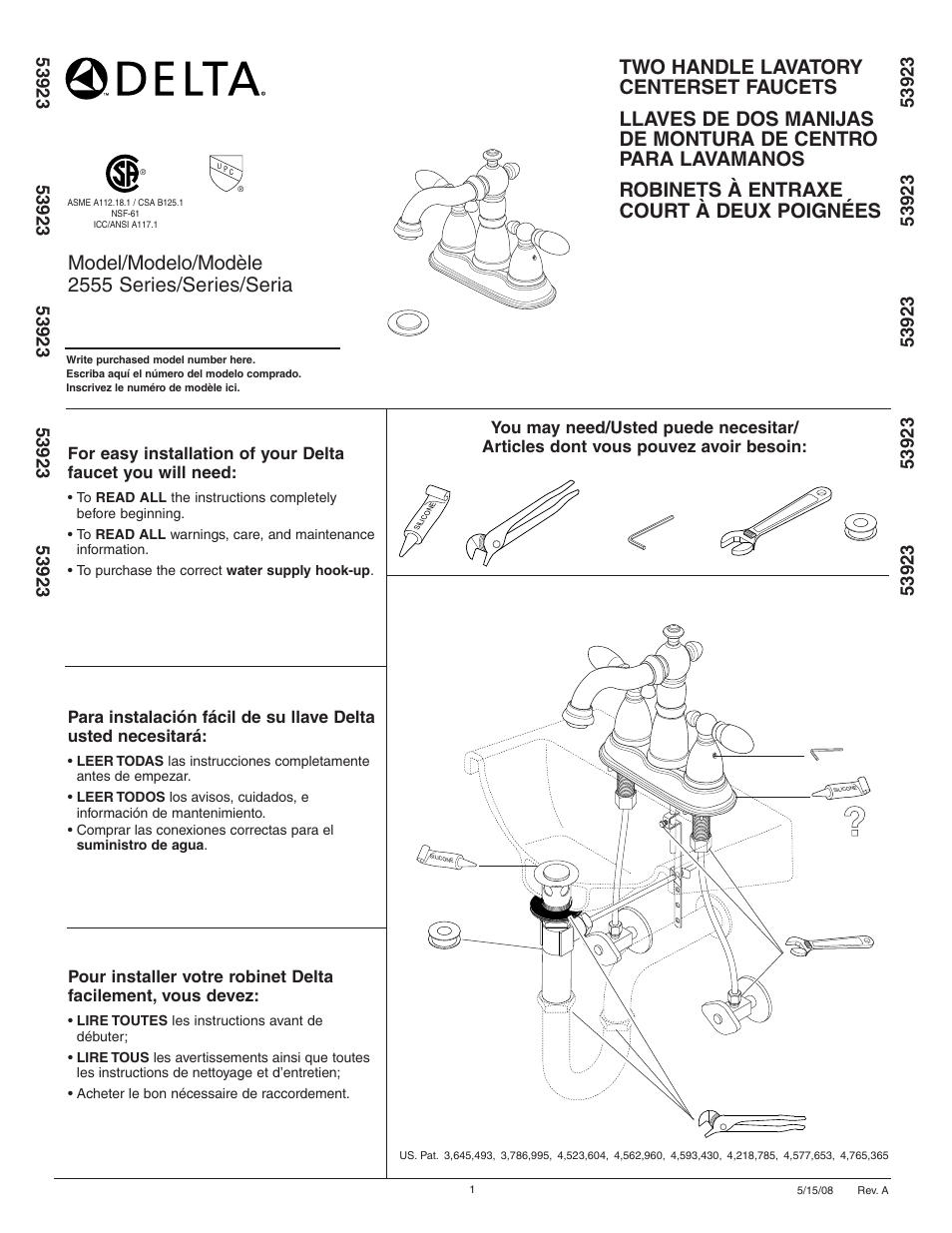 Delta 2555 Series User Manual | 6 pages