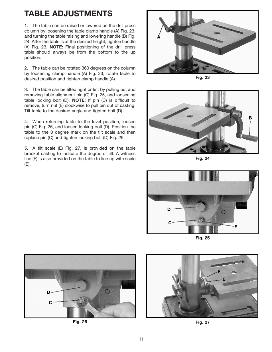 Table adjustments | Delta 11-990C User Manual | Page 11 / 16