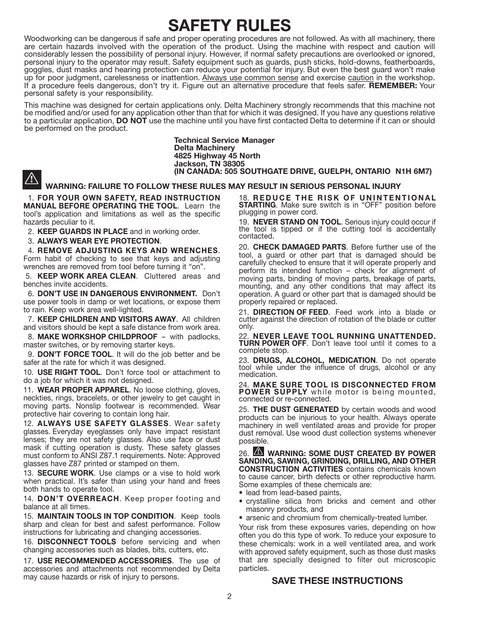 Safety rules | Delta 11-990C User Manual | Page 2 / 16