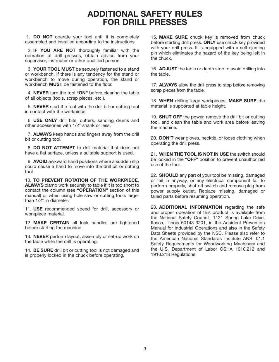 Additional safety rules for drill presses | Delta 11-990C User Manual | Page 3 / 16