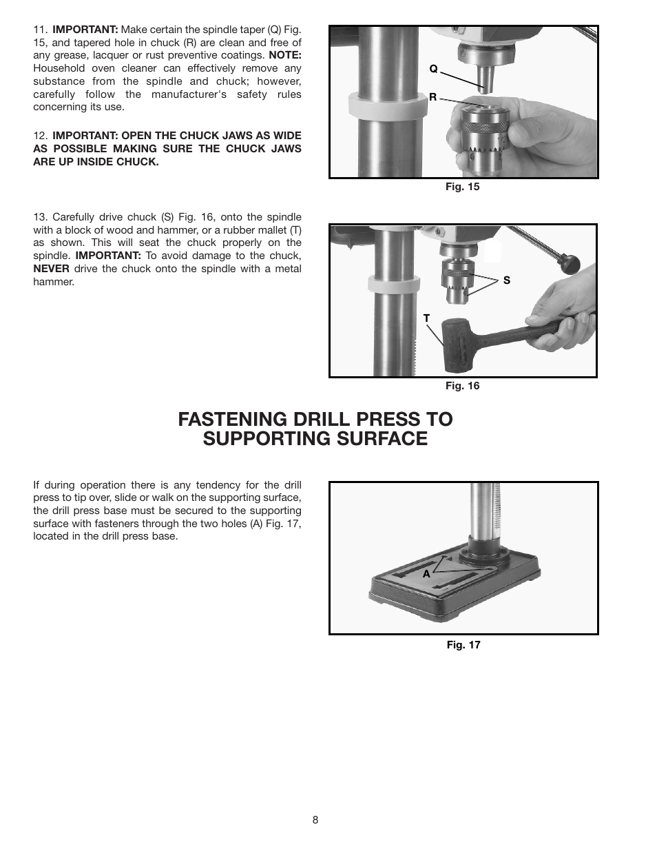 Fastening drill press to supporting surface | Delta 11-990C User Manual | Page 8 / 16