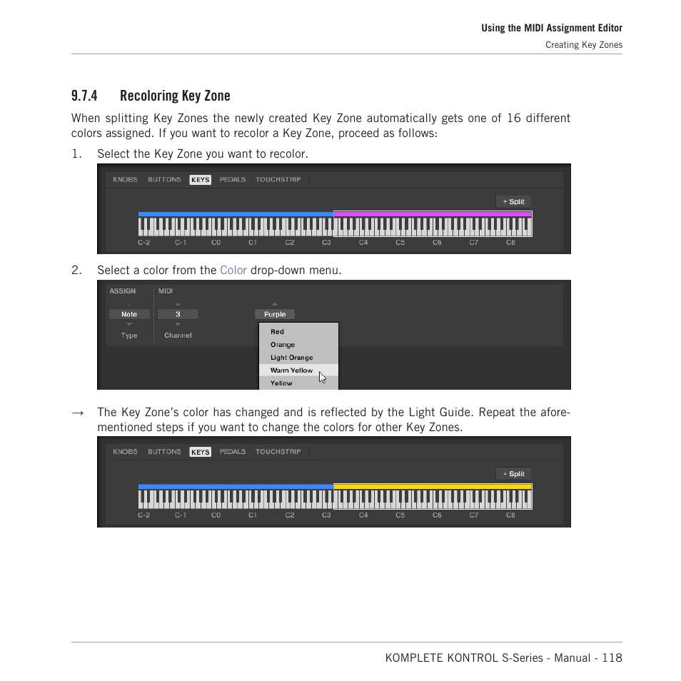 Recoloring key zone, 4 recoloring key zone | Native Instruments KOMPLETE KONTROL S88 MK2 88-Key Controller for KOMPLETE User Manual | Page 118 / 266