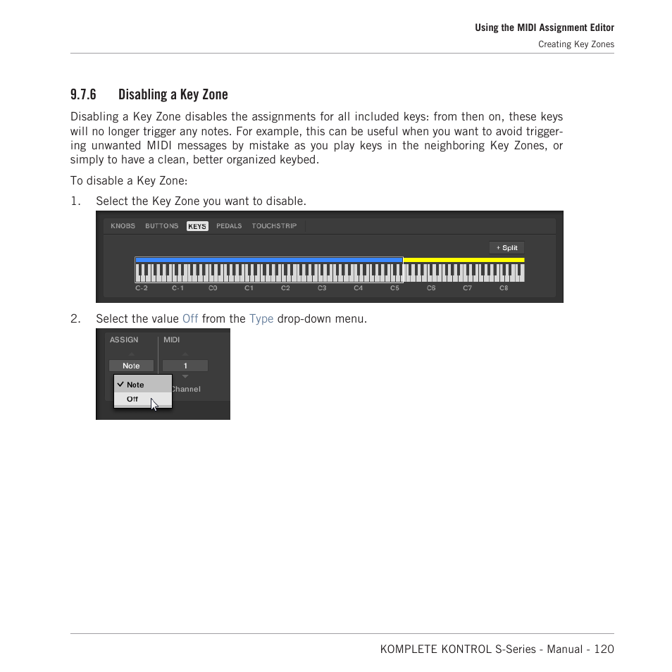 Disabling a key zone, 6 disabling a key zone | Native Instruments KOMPLETE KONTROL S88 MK2 88-Key Controller for KOMPLETE User Manual | Page 120 / 266