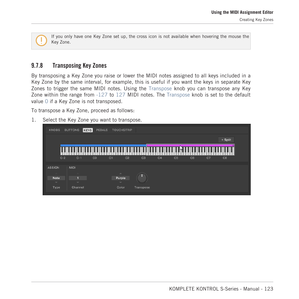 Transposing key zones, 8 transposing key zones | Native Instruments KOMPLETE KONTROL S88 MK2 88-Key Controller for KOMPLETE User Manual | Page 123 / 266