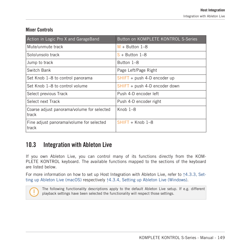 Integration with ableton live, 3, integration with ableton live, 3 integration with ableton live | Mixer controls | Native Instruments KOMPLETE KONTROL S88 MK2 88-Key Controller for KOMPLETE User Manual | Page 149 / 266