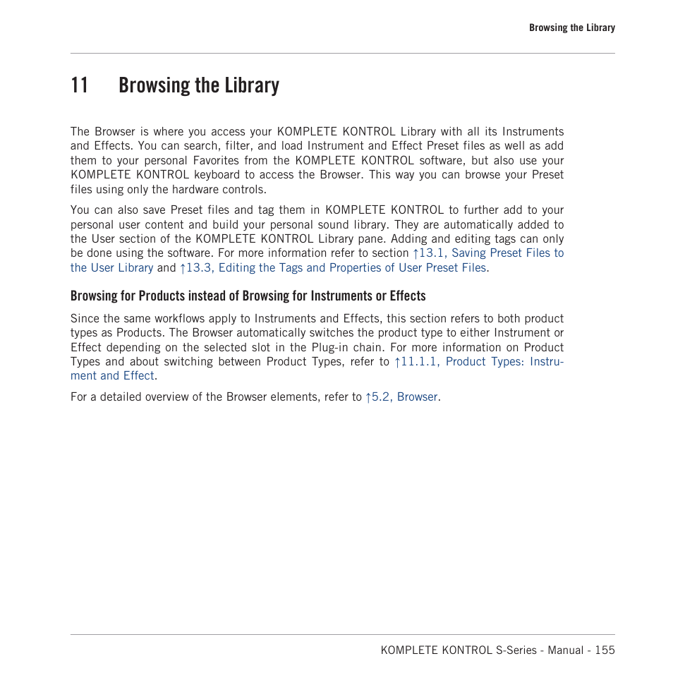 Browsing the library, 11 browsing the library, 11, browsing the library | Native Instruments KOMPLETE KONTROL S88 MK2 88-Key Controller for KOMPLETE User Manual | Page 155 / 266