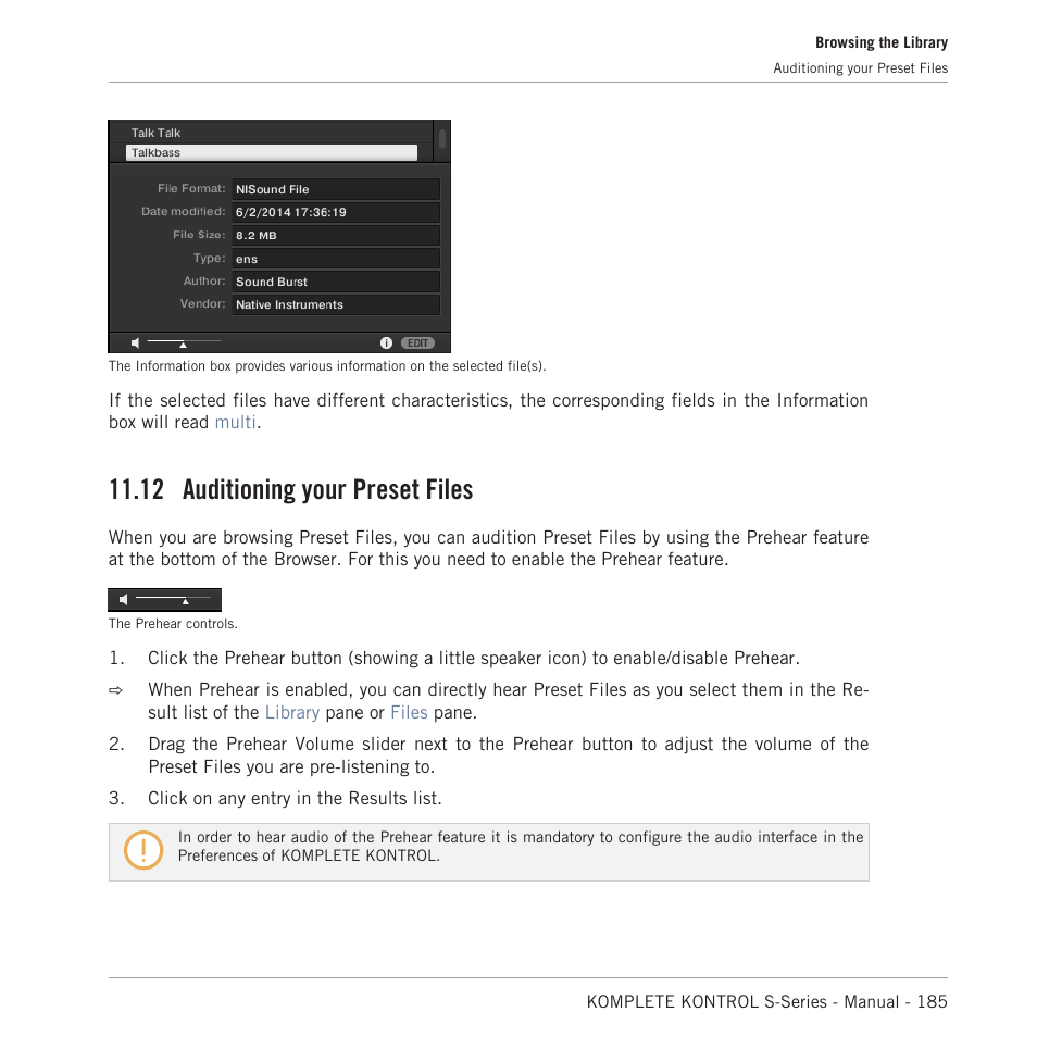 Auditioning your preset files, 12 auditioning your preset files | Native Instruments KOMPLETE KONTROL S88 MK2 88-Key Controller for KOMPLETE User Manual | Page 185 / 266